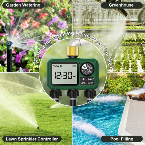 Outdoor Water Timer For Garden Hose With Auto Manual And Rain Delay Modes No Fuss 3 Zone Sprinkler Controller With Brass Inlet