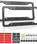 Dope Carbon Fiber Look License Plate Frames 2 Pack Matte Black Aluminum Car Tag Holder With Mount Screws Caps Rattle Proof Pads