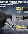 Compact Pressure Washer Gun With 3 Eighths Inch Smooth Swivel And 1 Quarter Inch Quick Connect, connection options displayed.