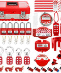 90 Piece Lockout Tagout Kit With Red Tool Box For Electrical Safety including lockouts, padlocks, hasps, tags, and ties