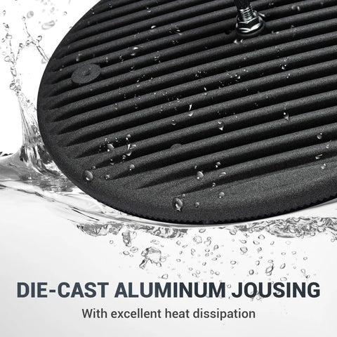 Close-up of die-cast aluminum housing for Six Pack 500W UFO LED High Bay Light Fixtures with water droplets
