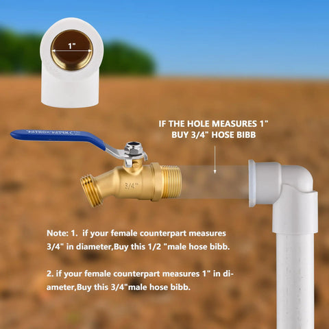 Heavy Duty Outdoor Hose Spigot Brass Lead Free With Three Quarter Inch NPT And Male GHT Threads installed on white pipe