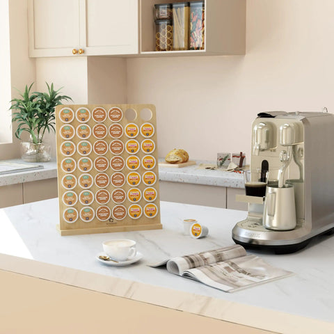 Bamboo Keurig K Cup Holder Organizer Holds 42 Pods For Coffee Bars Offices And Kitchens Large Countertop Display Rack on kitchen counter