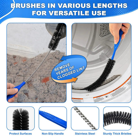 5 Piece Dryer Vent Cleaner Kit With Ultra Slim 0.73 Inch Vacuum Hose Attachment And Super Handy Universal Connector, brush removing lint