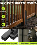 2 Pack Heavy Duty Fence Post Repair Kit For 4x4 And 6x6 Wood Or Metal Posts With Thickened Steel Anchor And Stakes Includes Self Tapping Screws And Magnetic Driver Socket To Fix Leaning Or Broken Posts installed on wooden fence