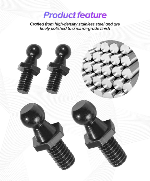 4 Piece Gas Strut Ball Stud Kit With 10 mm Ball Studs And Hardware Nuts For Hoods And Trunks, Easy Auto Replacement Shock Mounting Kit For Sedans SUVs MPVs Black, stainless steel studs