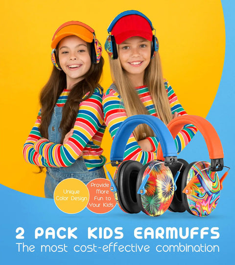 Kids Ear Protection Earmuffs With Adjustable Headband NRR 25dB For Sports Events Concerts Airports And Travel Bright Orange And Blue