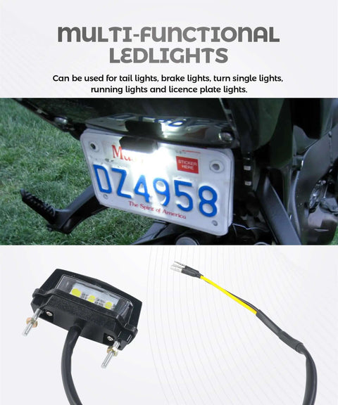 Bright LED Motorcycle License Plate Light Upgrade for Universal Motorbike Waterproof Rear Brake Tail Lamp Assembly installed on bike