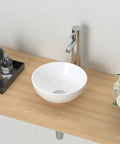 11 Inch Vessel Sink Bowl For Small Bathrooms, Above-Counter Round White Ceramic Lavatory Wash Basin with faucet