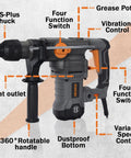 Heavy Duty Variable Speed Rotary Hammer Drill 1-1/4 Inch SDS Plus Demolition Hammer For Concrete With 13 Amp Motor features