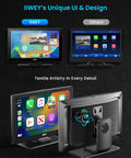 Effortless 9 Inch Wireless Apple CarPlay And Android Auto Screen With UI Design, Portable Dash Display Comparison Front and Rear View
