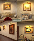 2 Pack Wireless Picture Lights With Remote Gold Rechargeable Battery Led Gallery Lighting over framed artwork