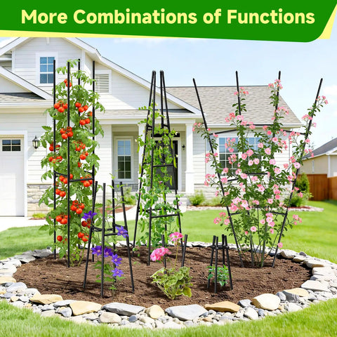 Obelisk Trellis For Climbing Plants Outdoor Garden Support 63 Inch Adjustable No Fuss Assembly Steel Plastic Coated Plant Stake