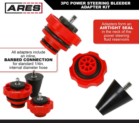 Three Piece Power Steering Adapter Kit For Manual Vacuum Pumps Purge Air From The Power Steering System On Most Vehicles
