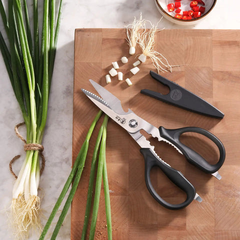 Heavy-Duty 9-Inch Come-Apart Kitchen Shears With Guard For Everyday Food Prep No-Nonsense Tough-As-Nails Scissors That Slice Poultry, Herbs, Veggies, Packaging And Twine, Easy Cleaning Break-Apart Blades For Quick Cleanup on scallions