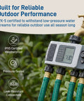 Must-Have 4 Port Smart Hose Watering Timer With Wi-Fi Hub And WeatherSense Auto Watering on outdoor tap with hoses attached