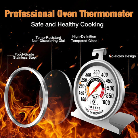 Professional Two Pack Oven Thermometer With 100 To 600 Fahrenheit Range No Holes No Discoloration Easy Clean No Fuss 2.5 Inch Dial