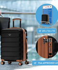 Expandable Hardside Carry On Luggage With USB C, TSA Lock, Quiet Dual Spinner Wheels, 24 By 16 By 10 Inches, Black Tan