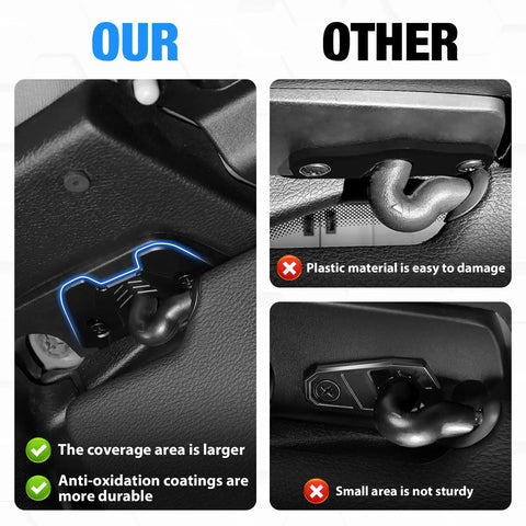 Comparison view of Jeep Sun Visor Repair Kit With Zinc Alloy Clips For 2018 JK, 2018 To 2023 JL And 2020 To 2023 Gladiator.