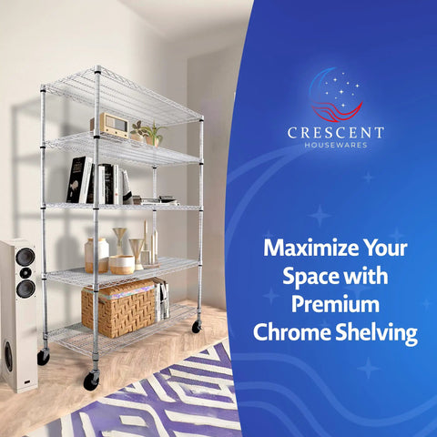 Beefy 5 Tier Heavy Duty Wire Shelving Rack With 4000 Lbs Capacity, 48 X 24 X 76 Chrome Wire Shelves On Wheels With 4 Inch Casters, NSF Commercial Rolling Rack, Adjustable Storage For Garage Kitchen Warehouse in a room with items