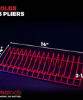 Red Pliers Rack Organizer for Tool Box Drawer Storage, holds 16 pliers, dimensions 14x5.25x2.5 inches, pro grade build
