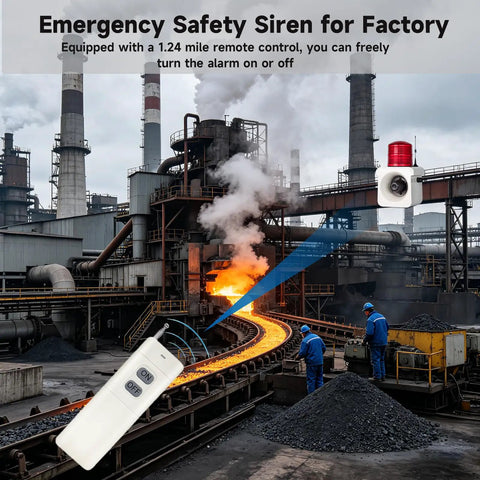 Straight Up Heavy Duty Wireless Alarm Siren With Bright Led Strobe And Loud 120Db Horn, Long Range Remote Control Built Tough For Warehouse Theft Deterrent And Factory Loss Prevention, Ac 110V