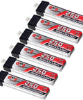 6 Pack 250mAh 1S LiPo Battery 3.8V LiHV 30C To 60C With JST PH Connector Micro Drone Power, shown in a row