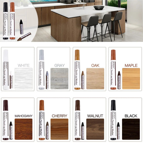 17 Piece Quick Fix Furniture Repair Kit with 8 Touch Up Markers and 8 Wax Sticks Plus Sharpener for Wood Scratches and Stains Display