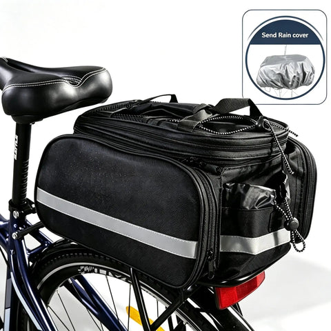 Cool Quick Access Cycling Frame Bag For E-Bike And Mountain Bike With Sleek Wedge Shape To Carry Small Essentials On Your Ride Smoothly Today. black nylon 1.2L bike frame bag with side zipper, reflective strip, and rain cover attached
