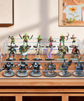 Clear Acrylic Miniature Display Shelf 2.75 Inch Wide Three Tier Stand showcasing figures on a desk