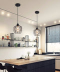 Industrial Pendant Light Fixture Black Basket Cage With E26 Base over kitchen island, rustic farmhouse style