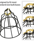 Industrial Black Pendant Light Cage Guard For Pendant Lamps Ceiling Fans Vintage Open Style Bulb Covers Adjustable Heavy Duty Metal Shield Fits Standard Sockets Easy Install All Metal Construction Black Vinyl Coating with detailed collar views