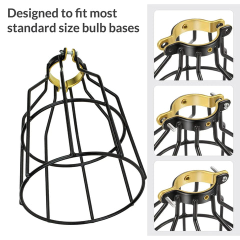 Industrial Black Pendant Light Cage Guard For Pendant Lamps Ceiling Fans Vintage Open Style Bulb Covers Adjustable Heavy Duty Metal Shield Fits Standard Sockets Easy Install All Metal Construction Black Vinyl Coating with detailed collar views