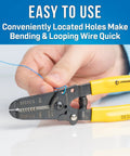 Hand using 20-30 AWG Wire Stripper And Cutter With Coil Spring And Wire Looping Hole, Six And Three Quarter Inch Length for bending wire.