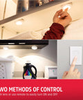Battery Operated LED Puck Lights With Wall Switch Remote, 2 Pack, for kitchen, closet, easy install, no wiring needed