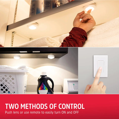 Battery Operated LED Puck Lights With Wall Switch Remote, 2 Pack, for kitchen, closet, easy install, no wiring needed