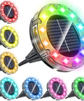 Color Changing Solar Ground Lights Outdoor Waterproof RGB 12 LED Pathway Lights With High Capacity NiMH Battery Long Lasting Nighttime Glow