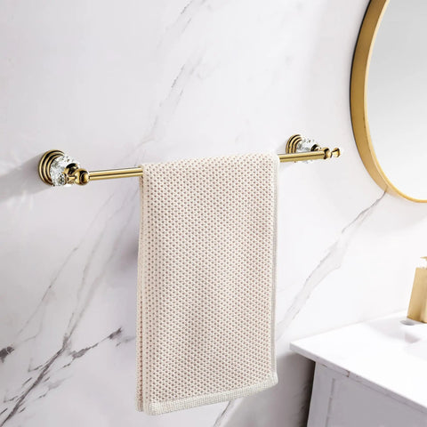 Gold Crystal Towel Bar With Adjustable Rack For That Boss Vibe Luxury Gold Finished Wall Mounted Towel Holder Space Saving Single Rail