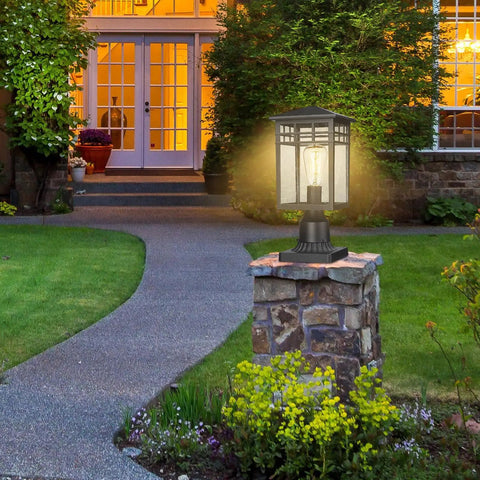 Outdoor Post Light Fixture With Black Finish And Seeded Glass Modern Exterior Pillar Lantern For Garden Backyard Patio Porch Or Pathway Weather Resistant And Durable Outdoor Lighting That Slaps