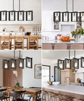 Four Light Wood Chandelier With Black Wood Frame And Gold E26 Socket Industrial Rectangle Linear Pendant Light For Kitchen Island Bar Hallway And Pool Table Height Adjustable Rustic Farmhouse Vibe in various kitchen settings