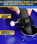 Bung adapter secures Heavy Duty 10 GPM Manual Drum Pump For Fast Liquid Transfer Across 15 To 55 Gallon Tanks to drum.