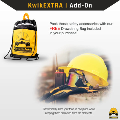 KwikSafety drawstring bag and safety gear including helmet and gloves