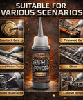 4 Oz Graphite Powder Lubricant For Locks And Hinges, 3000 Mesh High Pure Graphite shown for various uses like locks, hinges, wheels