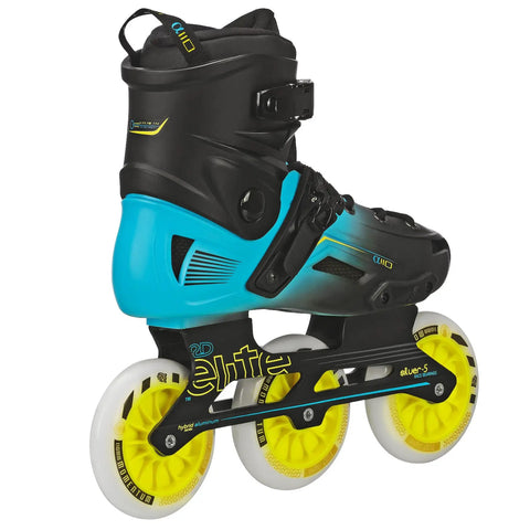 Elite Alpha 110mm 3 Wheel Inline Skates For Recreational Fitness With Lightweight Aluminum Frame Quick Change Axles Bevo Bearings 110mm 85a Racing Wheels Dual Buckle Secure Fit Comfort Weave Liner V1 side view
