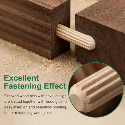150 Pcs Wood Dowels Kit One Quarter Inch By Two Inch Fluted Straight Grooved Pro Grade Dowel Pins For Crafts Furniture And DIY Projects Beveled Ends