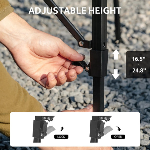 Adjusting height of Height Adjustable IGT Camping Table With Detachable Edge Mount For Extra Storage on rocky ground