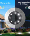 12 Pack Solar Ground Lights With 8 LED Each In Ground Round Puck Lights For Landscape Pathway Yard Garden Walkway Outdoor