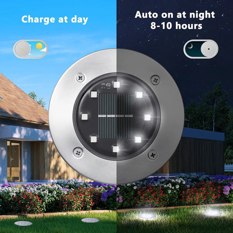 12 Pack Solar Ground Lights With 8 LED Each In Ground Round Puck Lights For Landscape Pathway Yard Garden Walkway Outdoor
