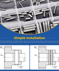 110 Piece Stainless Steel Dowel Pins Kit 2 To 5mm Assorted Diameters And 8 To 30mm Lengths in organizer box with installation guide