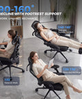 Ergonomic Office Chair With Footrest For Long Workdays And Gaming, Adjustable Lumbar Support And Headrest, mesh back